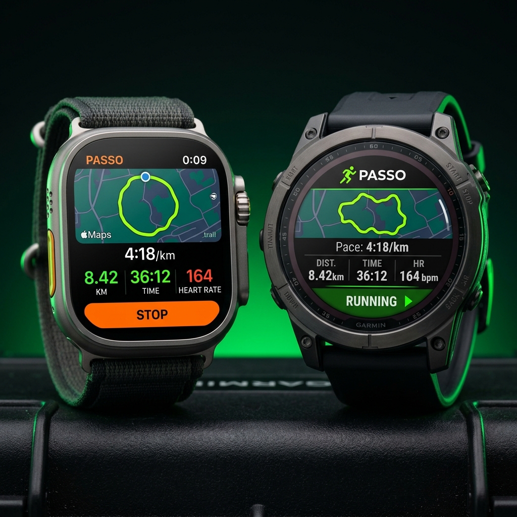 Garmin and Apple watches displaying step sync indicators